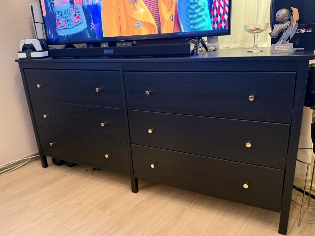 KOPPANG ladekast met 6 lades, zwart, Gebruikt, 5 laden of meer, 150 tot 200 cm, Ophalen of Verzenden