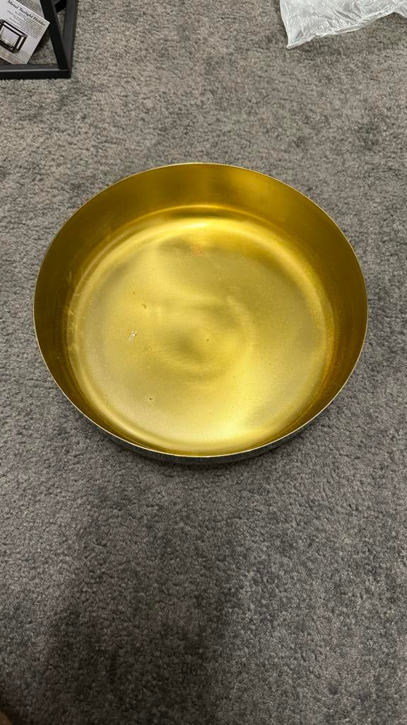 Gouden schaal en glazen lotus theelichthouder, Ophalen of Verzenden, Zo goed als nieuw, Metaal, Kandelaar