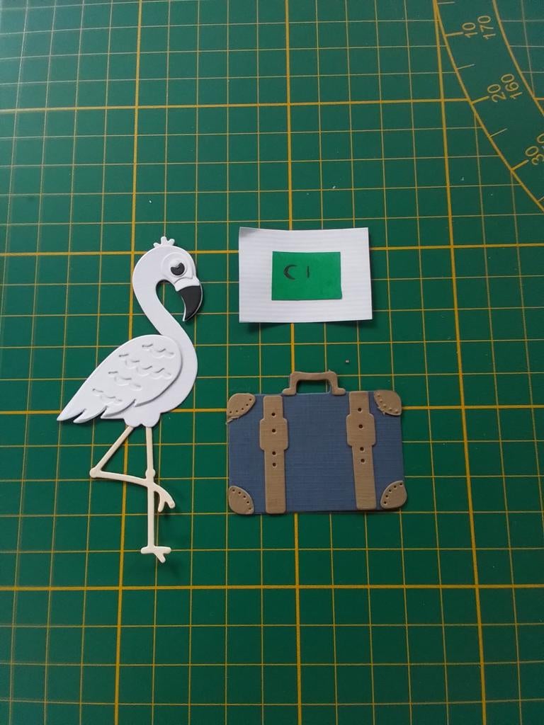 C1 Stansjes witte flamingo met blauw koffer, Ophalen of Verzenden, Nieuw, Overige thema's, Overige typen