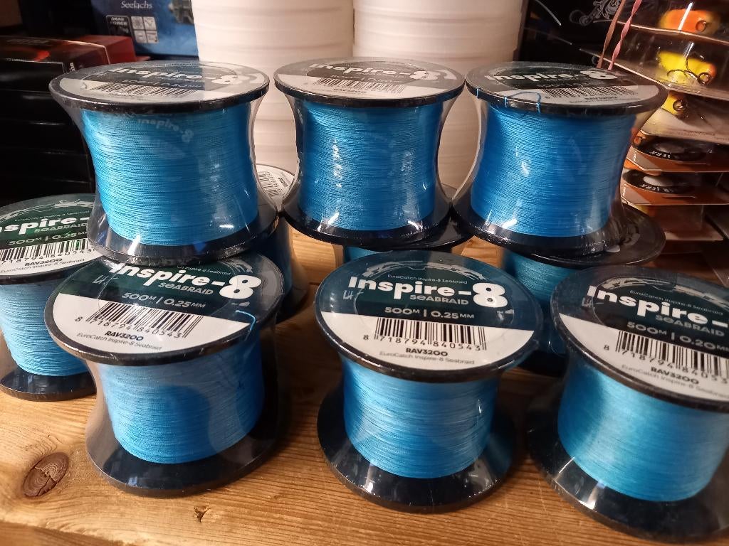 500m Spoelen gevlochten lijn (blauw) Inspire X8 Braid.., Info@hengelsportleon.nl, Eurocatch, Nieuw, Ophalen of Verzenden