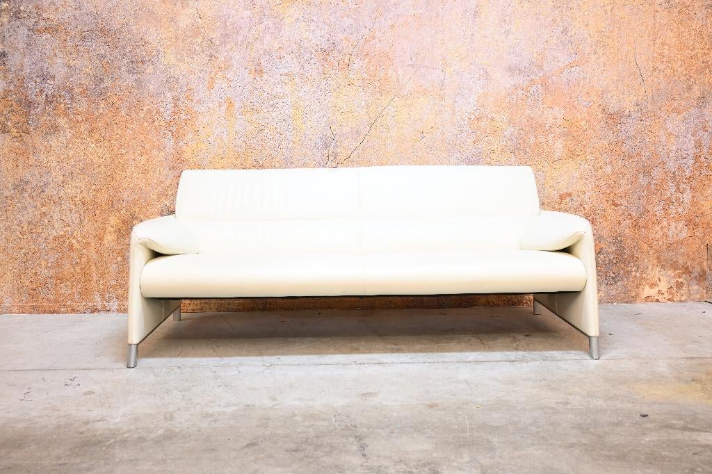 ZGANieuw gebroken witte leren Leolux Felizia design bank, Leolux, Leolux, Driepersoons, 75 tot 100 cm