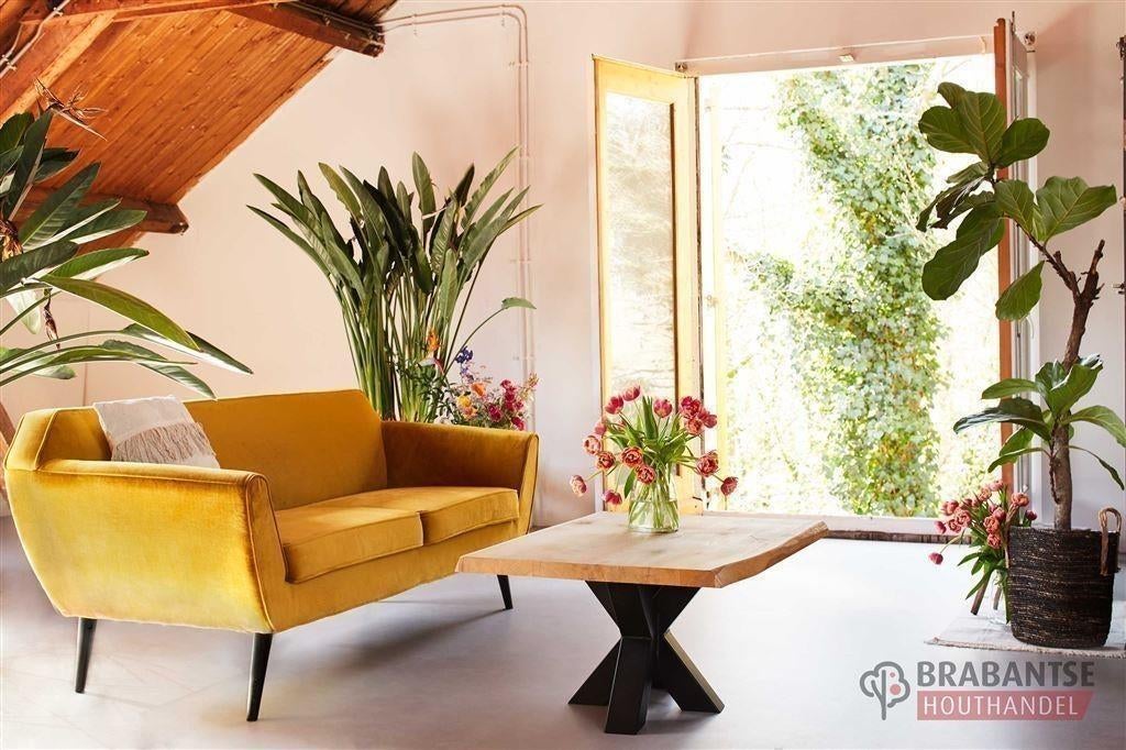 Eiken boomstam tafel bladen metalen onderstellen, Nieuw, Ophalen of Verzenden, 75 cm of meer, 60 cm of meer