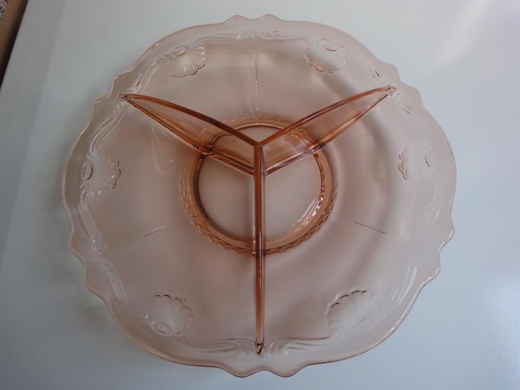 ART DECO SCHAAL ZALMROZE - 3 VAKS - GEKLEURD GLAS, Antiek en Kunst, Ophalen of Verzenden