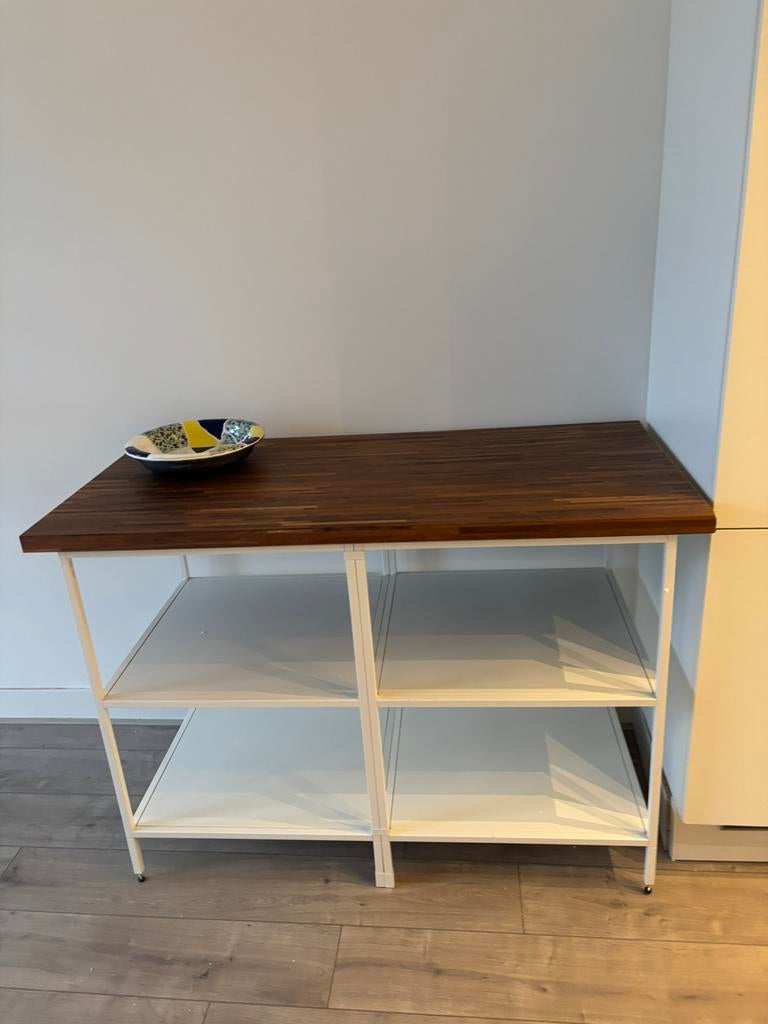 Kookeiland met houten blad, Ophalen, Gebruikt, 100 tot 150 cm, Rechthoekig