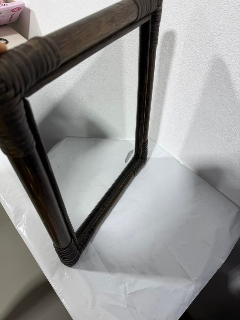 Vintage Bamboe Spiegel - Rechthoekig, Huis en Inrichting, Woonaccessoires | Spiegels, Ophalen of Verzenden, Gebruikt, Rechthoekig