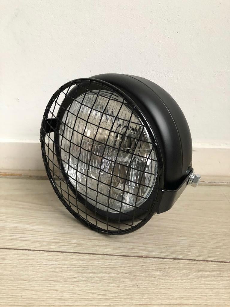 Koplamp zwart caferacer bobber scrambler + rooster, Motoren, Ophalen of Verzenden