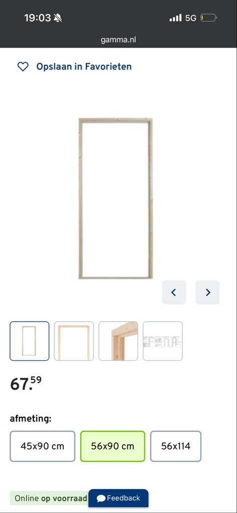 Vuren Binnendeurkozijn 56x90 Universeel, Doe-het-zelf en Verbouw, 80 tot 100 cm, Binnendeur, Nieuw, Ophalen of Verzenden