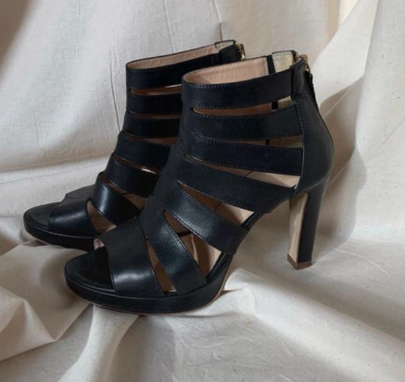 LEREN Manfield sandalettes sandalen maat 38 zwart leer, Ophalen of Verzenden, Zo goed als nieuw, Zwart