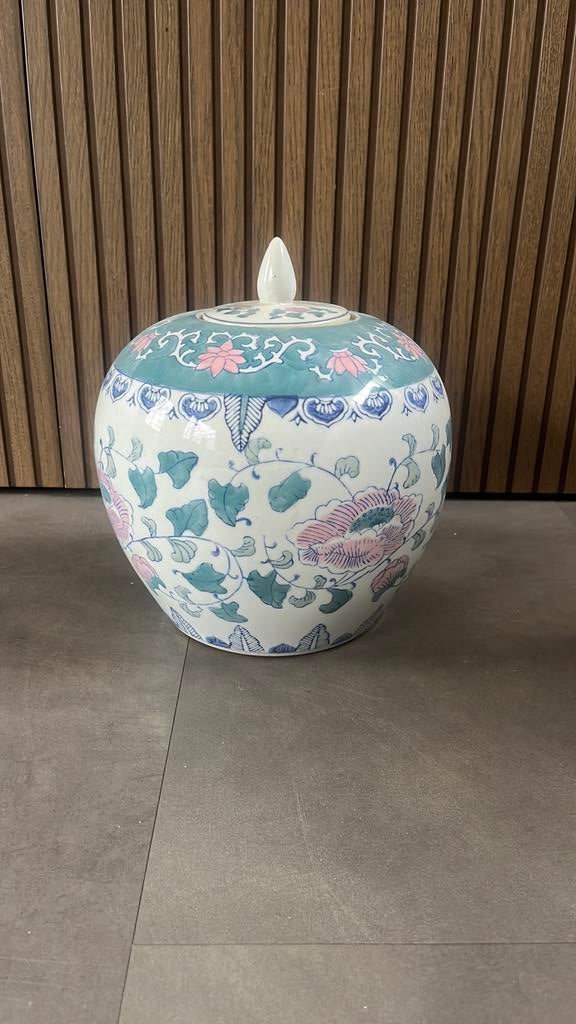 Grote decoratieve porseleinen pot met deksel Oosterse stijl, Ophalen of Verzenden