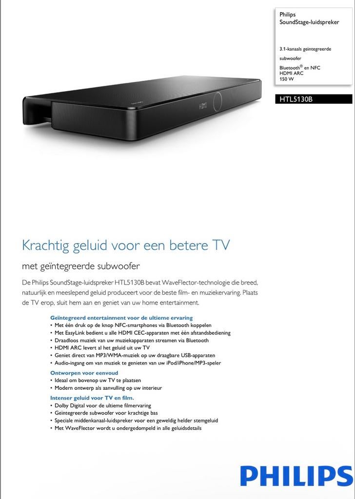 Philips SoundStage-luidspreker HTL5130B home cinema set, Ophalen, Philips, Gebruikt, 2.1-systeem