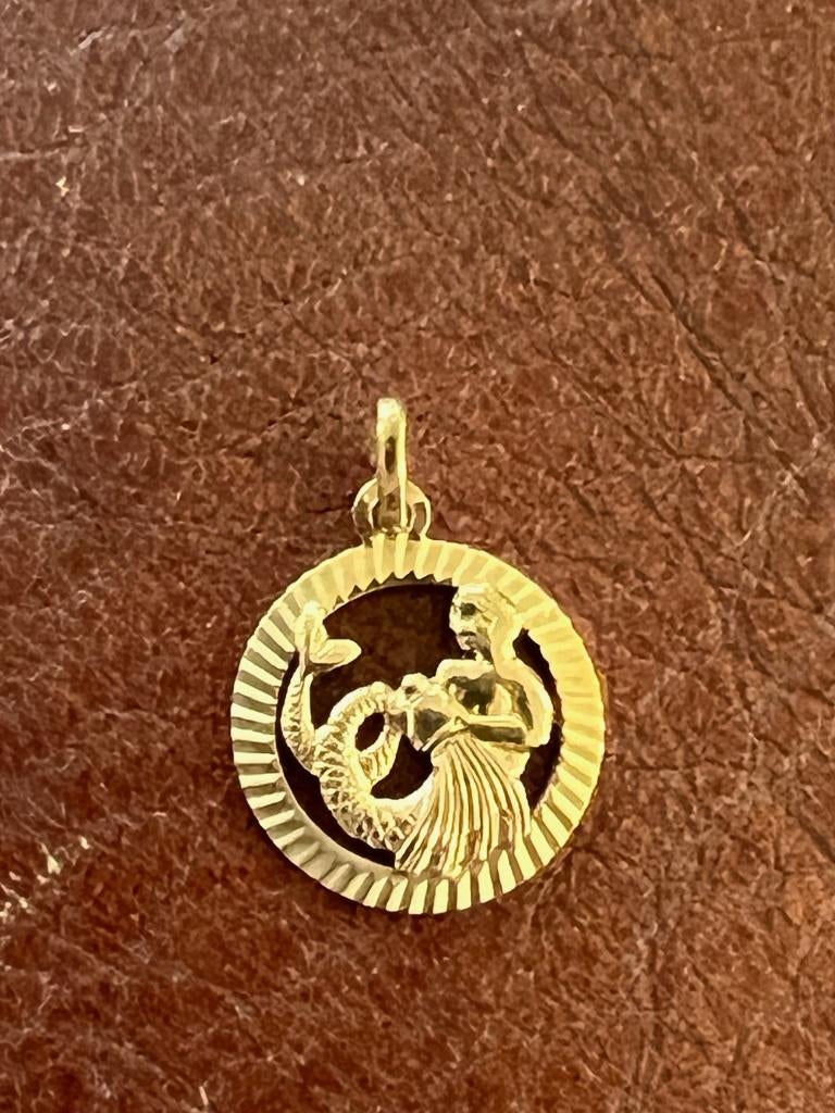 14K gouden sterrenbeeldhanger Waterman, Gebruikt, Overige voorstellingen, Ophalen of Verzenden, Goud