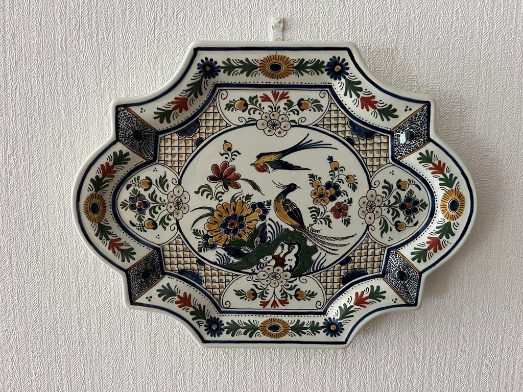 Prachtig Delfsblauw wandbord met vogels en bloemmotief, Ophalen of Verzenden