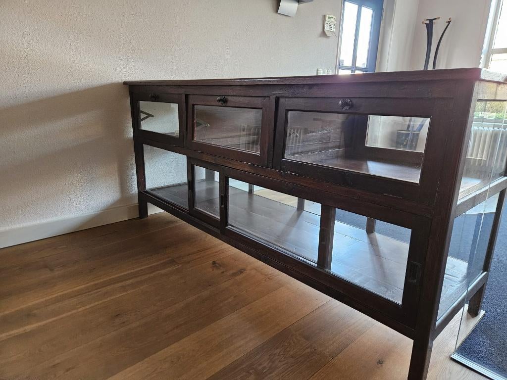 toonbank vitrinekast, Huis en Inrichting, Kasten | Vitrinekasten, Ophalen, Gebruikt, Glas, 150 tot 200 cm