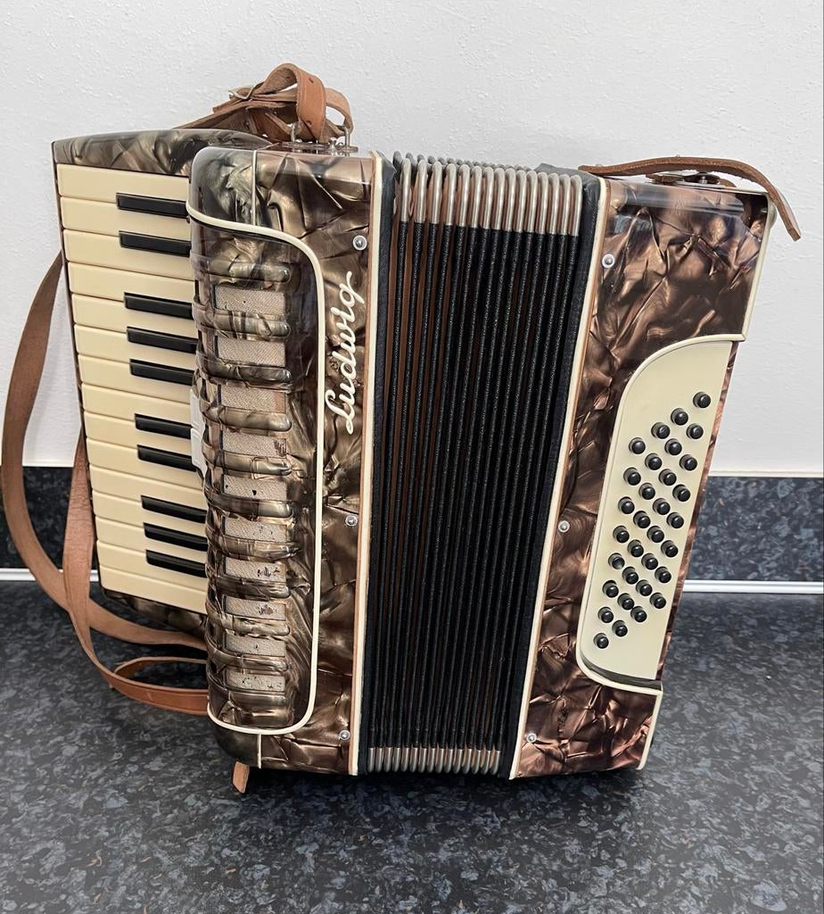 Antieke Ludwig Accordeon - 32 Bas, 25 Toetsen, Muziek en Instrumenten, Accordeons, Gebruikt, Met riemen, 32-bas, Toetsaccordeon