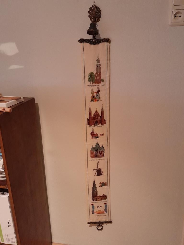 ANTIEK Geborduurd  SCHELLEKOORD  - HOLLAND - Retro vintage, Ophalen of Verzenden