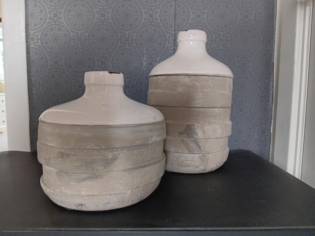 Vazen betonlook met craquelé, 2 stuks, Ophalen, Overige kleuren, Minder dan 50 cm, Glas