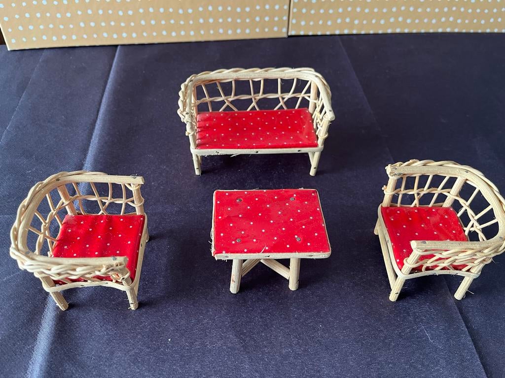 Vintage rotan poppenhuis tuinsetje, Ophalen of Verzenden, Gebruikt, Toebehoren