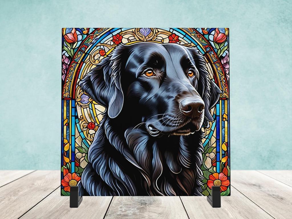 Flatcoated Retriever Glas in lood tegel incl houder, Ophalen of Verzenden, Nieuw
