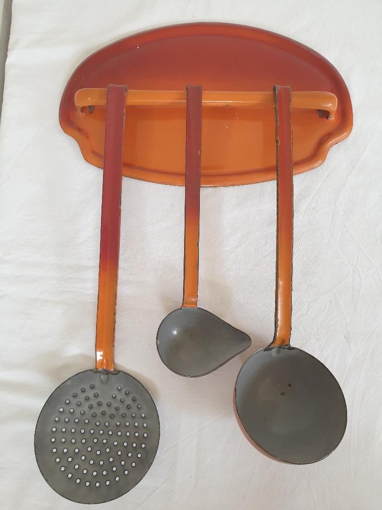 Oranje gevlamd emaille lepelrek., Antiek en Kunst, Ophalen of Verzenden