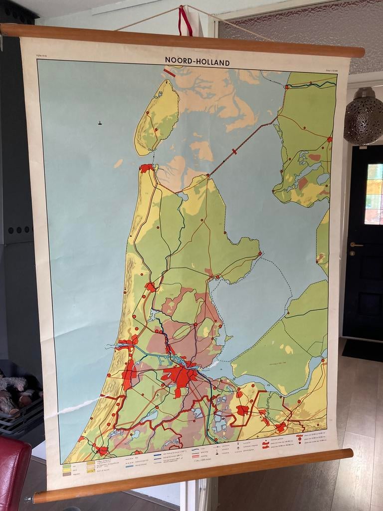 Vintage schoolplaat van Noord Holland op linnen, Antiek en Kunst, Ophalen, Aardrijkskunde