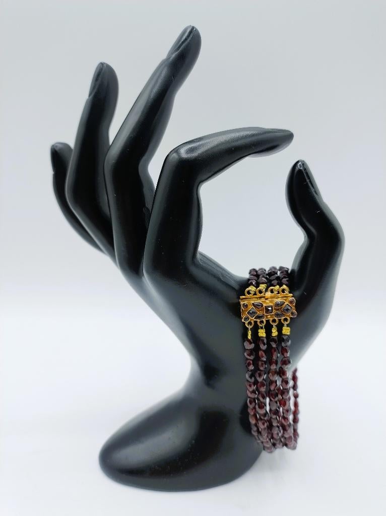 Granaten armband met gouden slot, 20 cm., Gebruikt, Info@zilverwebsite.nl, Verzenden, Zilverwebsite.nl