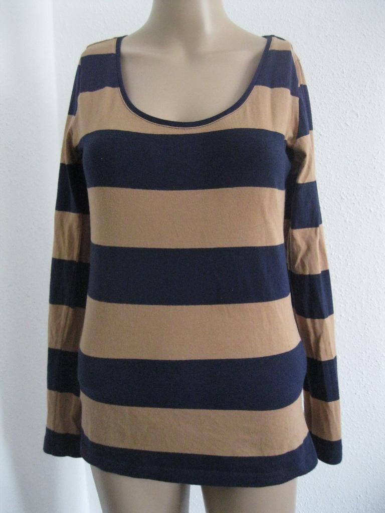 maat M, 1 zwart-bruin gestreept stretch shirt / top, 60 cm., Kleding | Dames, T-shirts, Maat 38/40 (M), H&M, Overige kleuren, Ophalen of Verzenden