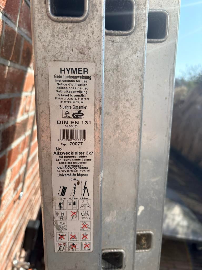 Aluminium Schuifladder 4,20m - Hymer 70077, Ophalen, Gebruikt, Ladder, Opvouwbaar of Inschuifbaar