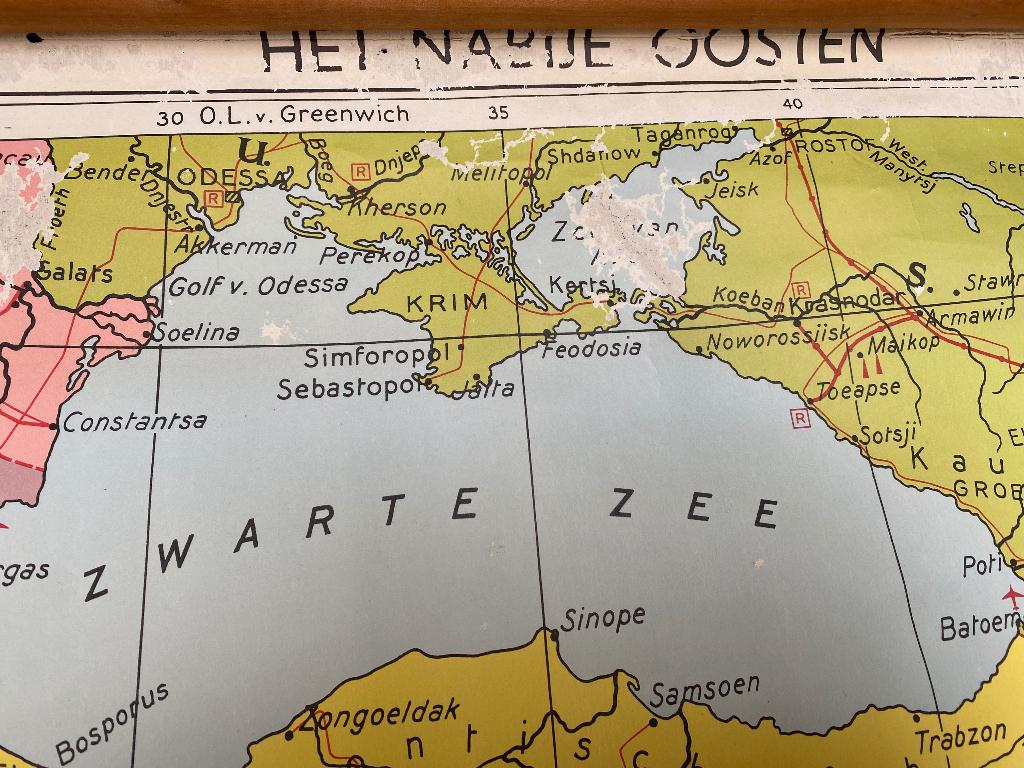 Oude schoolkaart van Het nabije Oosten uit eind jaren 60., Antiek en Kunst, Antiek | Schoolplaten, Ophalen of Verzenden, Aardrijkskunde
