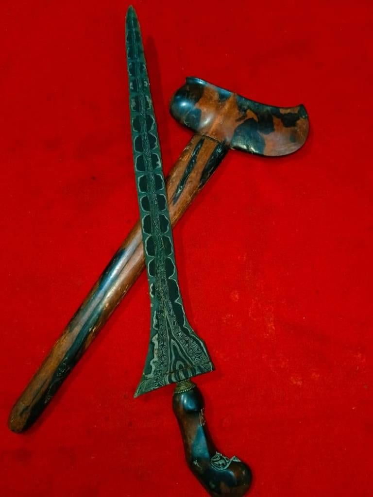 Antieke Kris Brojol Triwarna Batu Lapak Dadrung Muntir SVE56, Verzenden