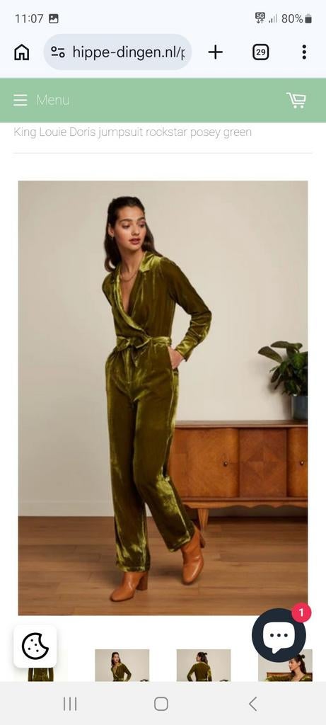 Nieuwe groene velvet King Louie jumpsuit maat XL, Kleding | Dames, Maat 46/48 (XL) of groter, Nieuw, Ophalen of Verzenden, King Louie