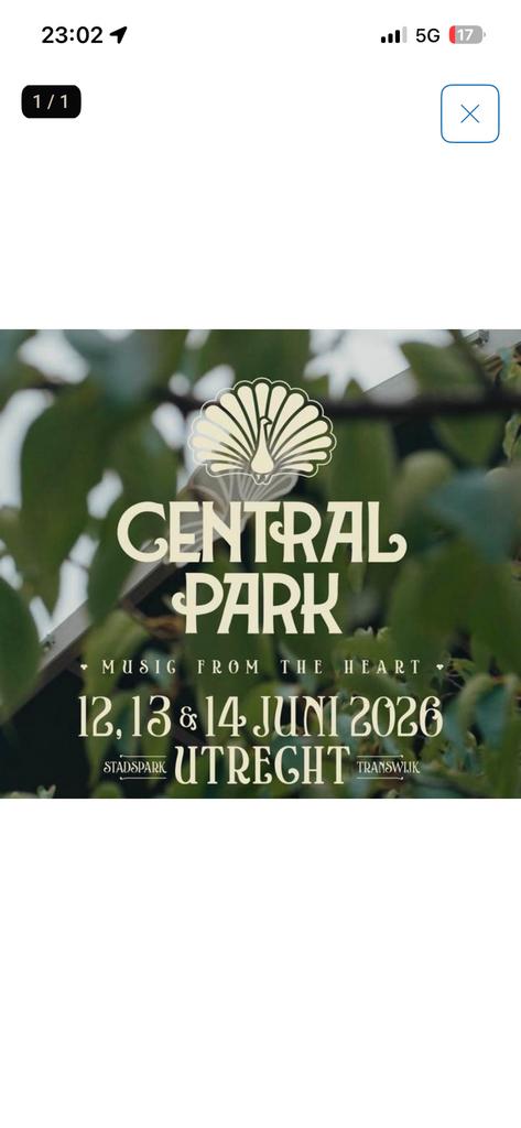 Twee zaterdag tickets voor Central Park 30,- p/s, Tickets en Kaartjes, Evenementen en Festivals, Twee personen
