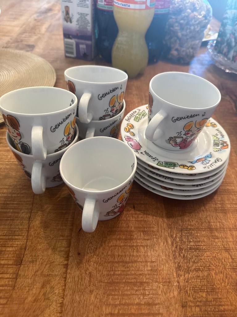 Blond Amsterdam ABN AMRO kop & schotel set (6 stuks), Huis en Inrichting, Keuken | Servies, Blond Amsterdam, Keramiek, Ophalen of Verzenden