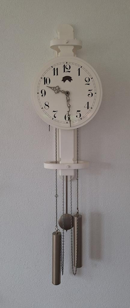 Warmink wand klok - wit - hout - slinger en gewichten, Ophalen, Gebruikt, Analoog, Wandklok