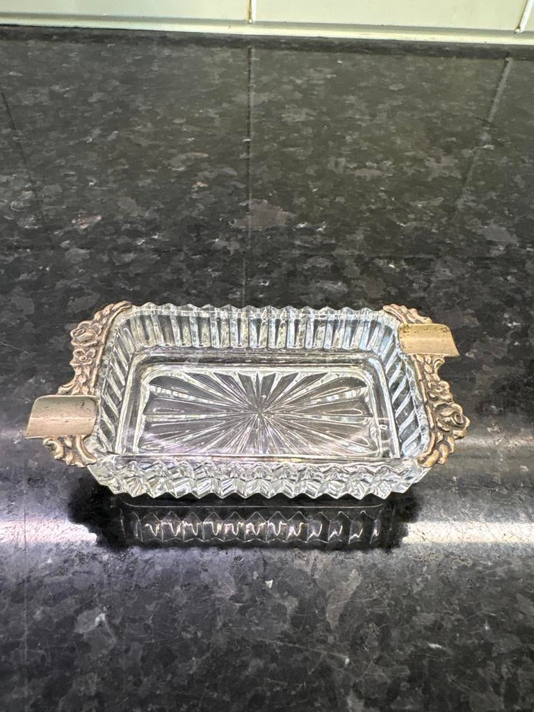 Vintage Kristallen Asbak met zilveren Rand, Ophalen of Verzenden