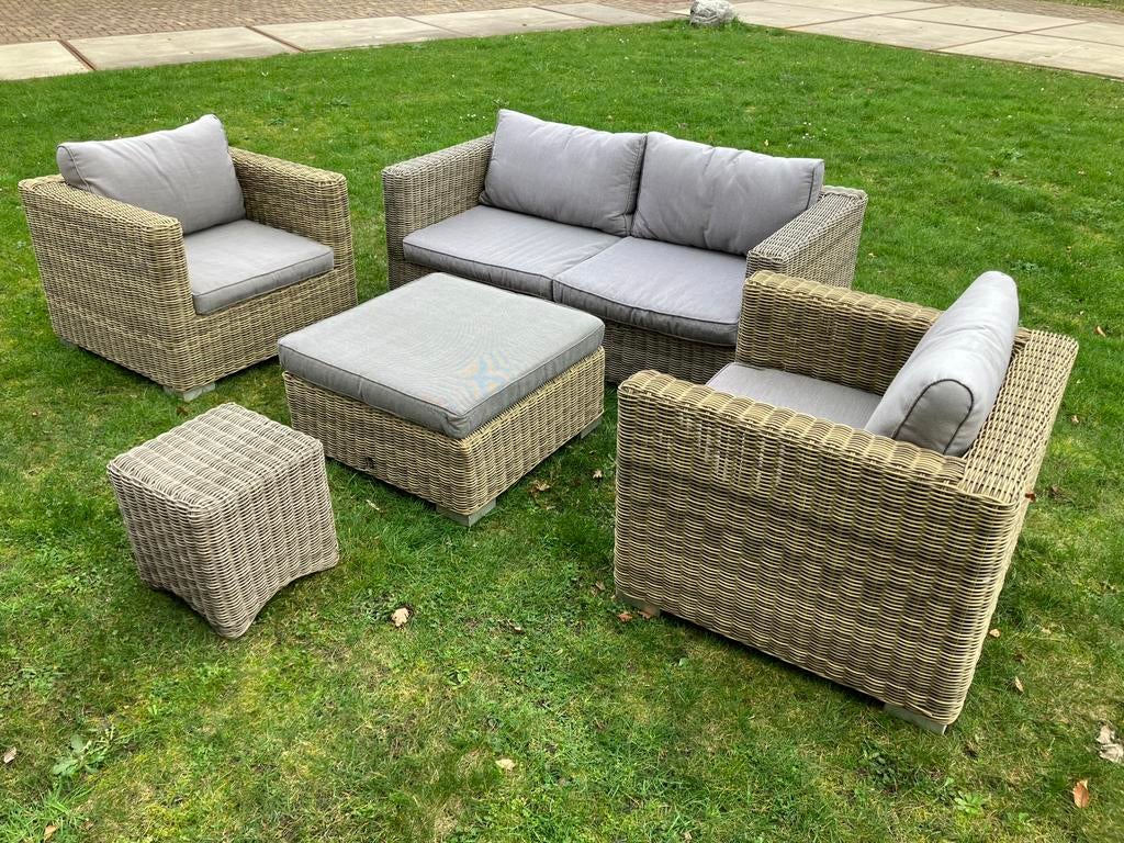Loungeset Intratuin dik rond wicker + grijze kussens, Ophalen, Zo goed als nieuw, Wicker, Stoel