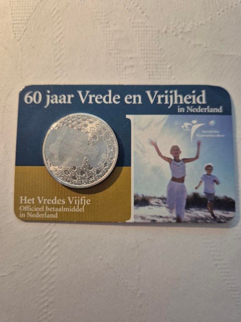 Zilveren 5 euro Het Vredes Vijfje 2005, Koningin Beatrix, Zilver, Euro's, Ophalen of Verzenden