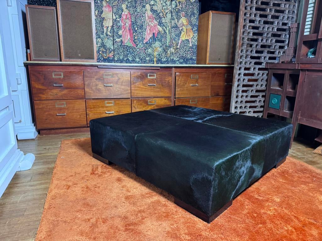 italiaans high end luxe XL design zitelement in zwarte vacht, |, 100 tot 125 cm, Leer, Ophalen of Verzenden