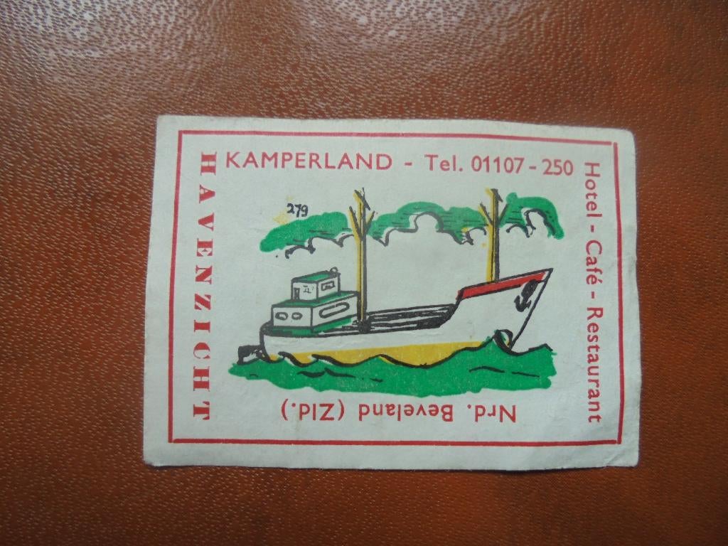 Oud lucifermerk café Havenzicht KAMPERLAND Nrd. Beveland, Ophalen of Verzenden, Zo goed als nieuw, Luciferdoosjes of -merken