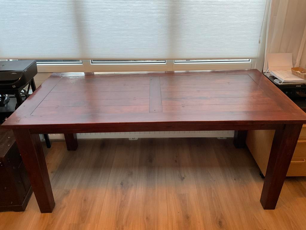 Robuuste massief houten eettafel 180x90 cm, Gebruikt, Vijf personen of meer, 150 tot 200 cm, Rechthoekig