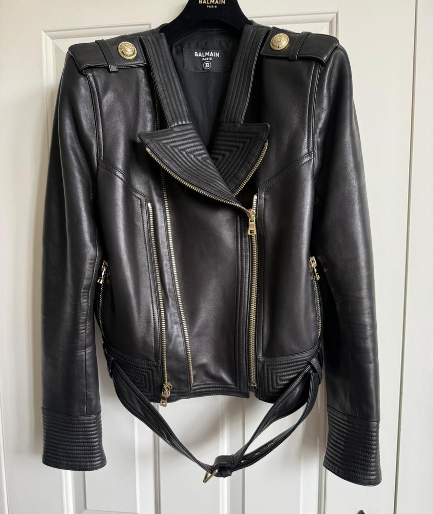 100% Origineel - BALMAIN - Leren Biker jas - 44 FR, Ophalen of Verzenden, Zo goed als nieuw, Maat 42/44 (L), Zwart