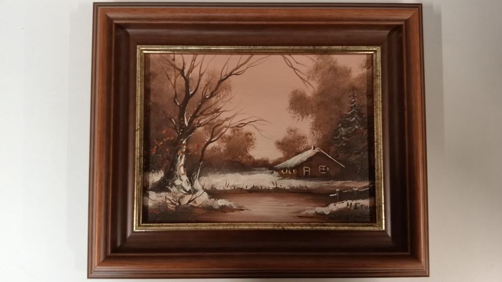 Schilderij Winterlandschap met Huis WD-031, Antiek en Kunst, Ophalen of Verzenden