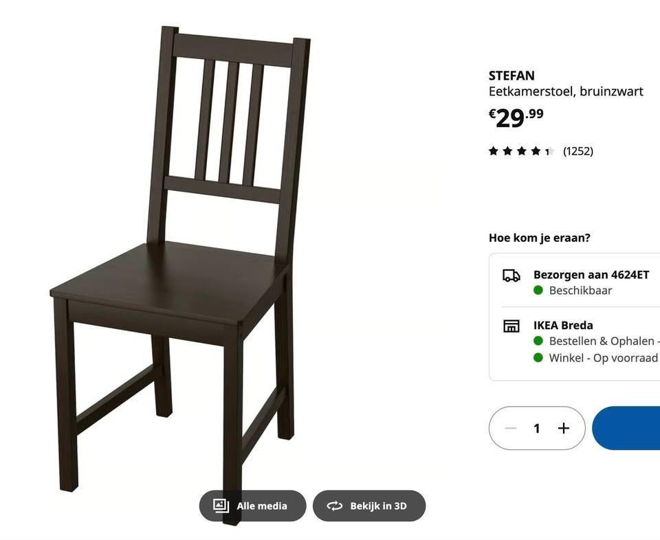 STEFAN Eetkamerstoel, bruinzwart (set van 3), Ophalen, Drie, Zwart, Zo goed als nieuw