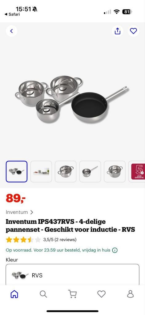 Nieuwe Pannenset Geschikt voor Inductie, Inductieplaat, Nieuw, Pannenset, Ophalen of Verzenden