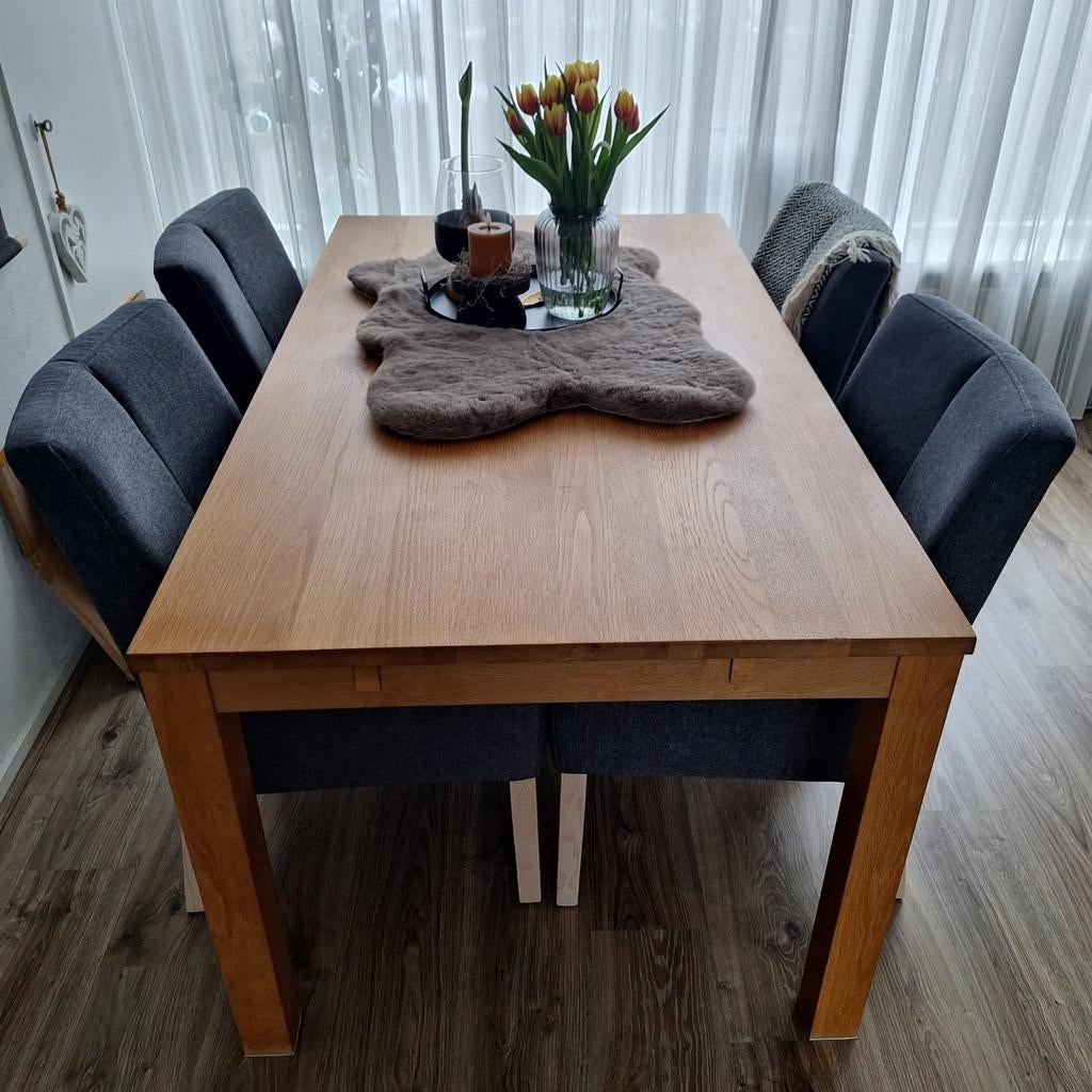 Tafel+stoelen, Ophalen of Verzenden, Zo goed als nieuw, 4 tot 6 stoelen