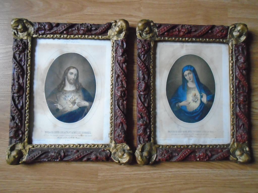 Jezus Christus & Maria in omlijsting  (klooster)., Ophalen of Verzenden, Gebruikt, Overige typen, Christendom | Katholiek