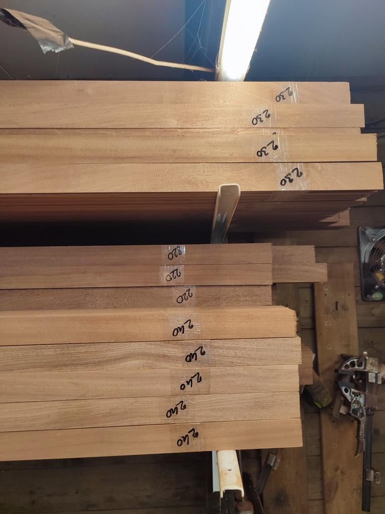 Mahonie hardhouten latten 43x8mm div. lengtes, Doe-het-zelf en Verbouw, Hout en Planken, Minder dan 25 mm, Nieuw, Ophalen of Verzenden