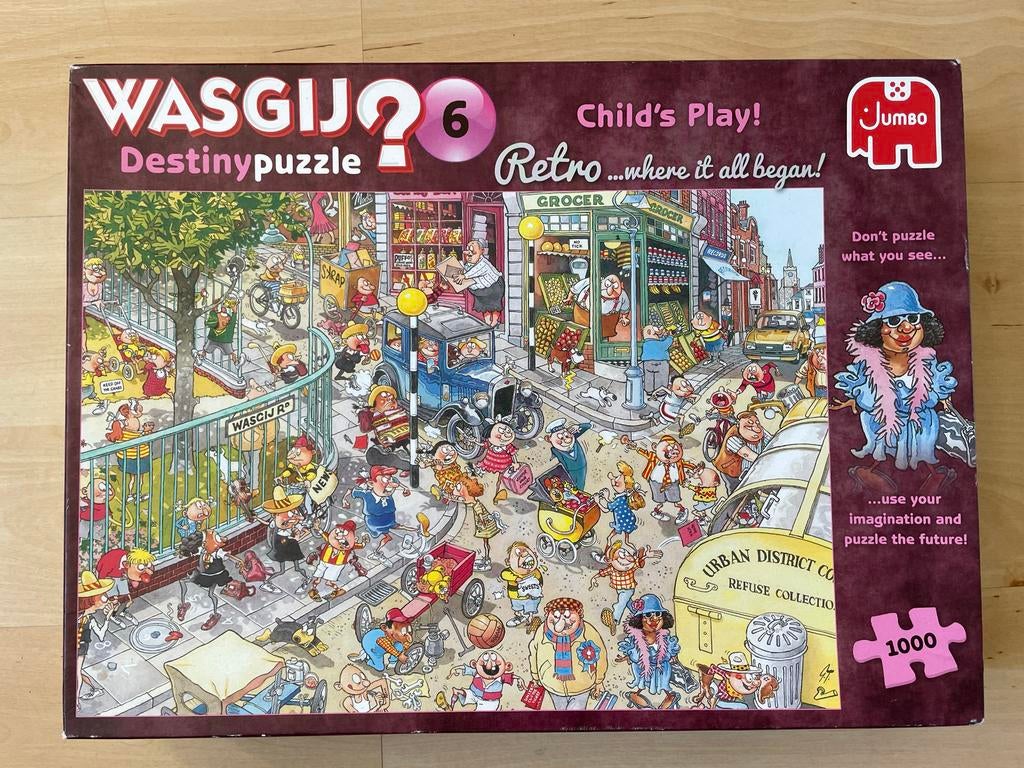 Wasgij Destiny puzzel - Child's Play 6 - Retro, Ophalen of Verzenden, 500 t/m 1500 stukjes, Zo goed als nieuw, Legpuzzel
