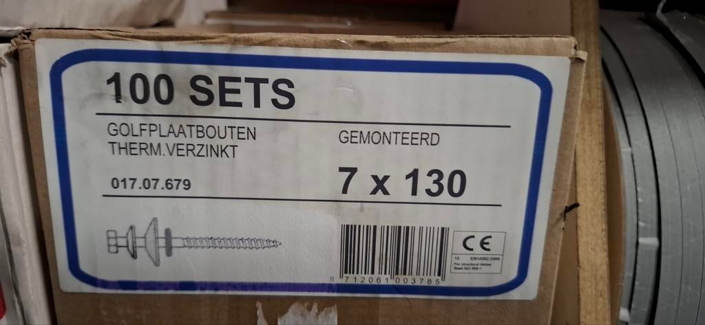 Golfplaatbouten 7x130 - 100 stuks, Ophalen, Nieuw, 100 tot 250 mm, Bouten of Moeren
