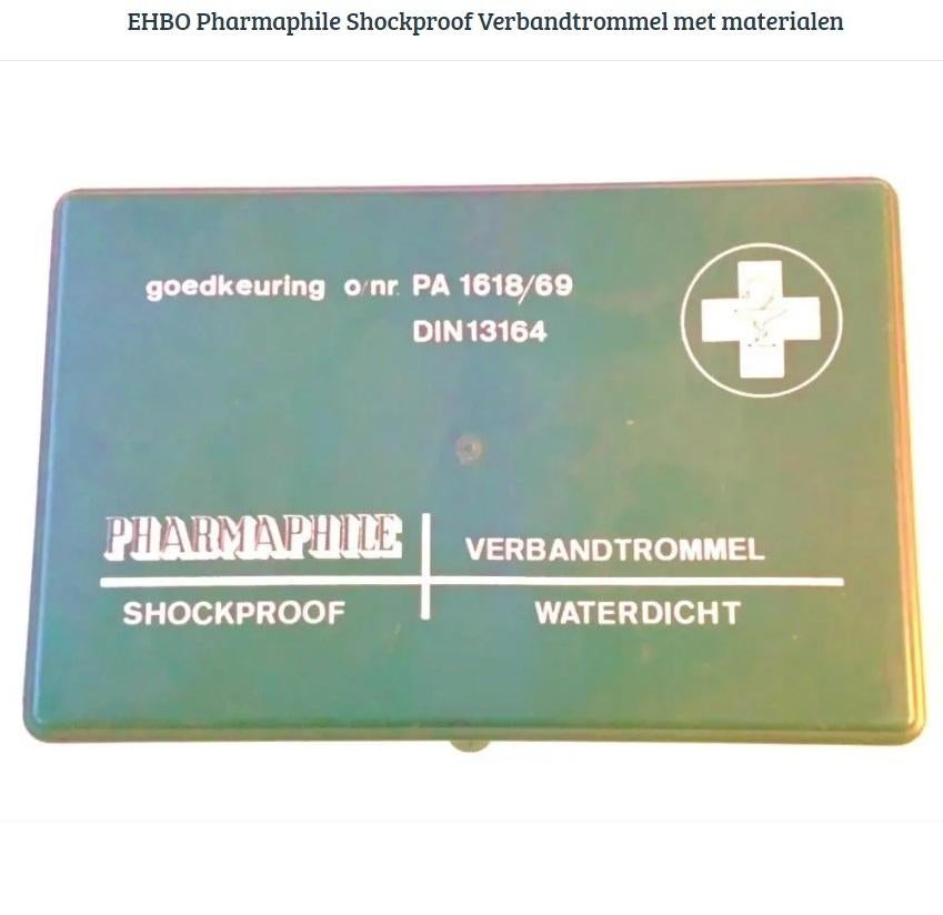 EHBO Pharmaphile Shockproof Verbandtrommel met materialen, Verzamelen, Retro, Ophalen of Verzenden, Overige typen