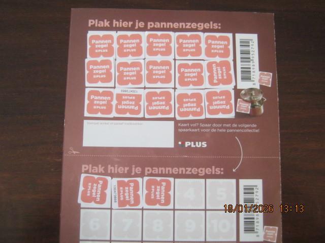 Pannenzegels 18 stuks van de Plus inleveren tot 17 Febr.26, Verzamelen, Supermarktacties, Plus, Ophalen of Verzenden